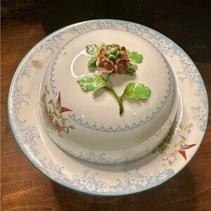 Antique Staffordshire Bone China Dome Butter or Cheese Dish